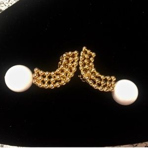 S8-Vintage Fernando Originals Gold & White Beaded Earrings